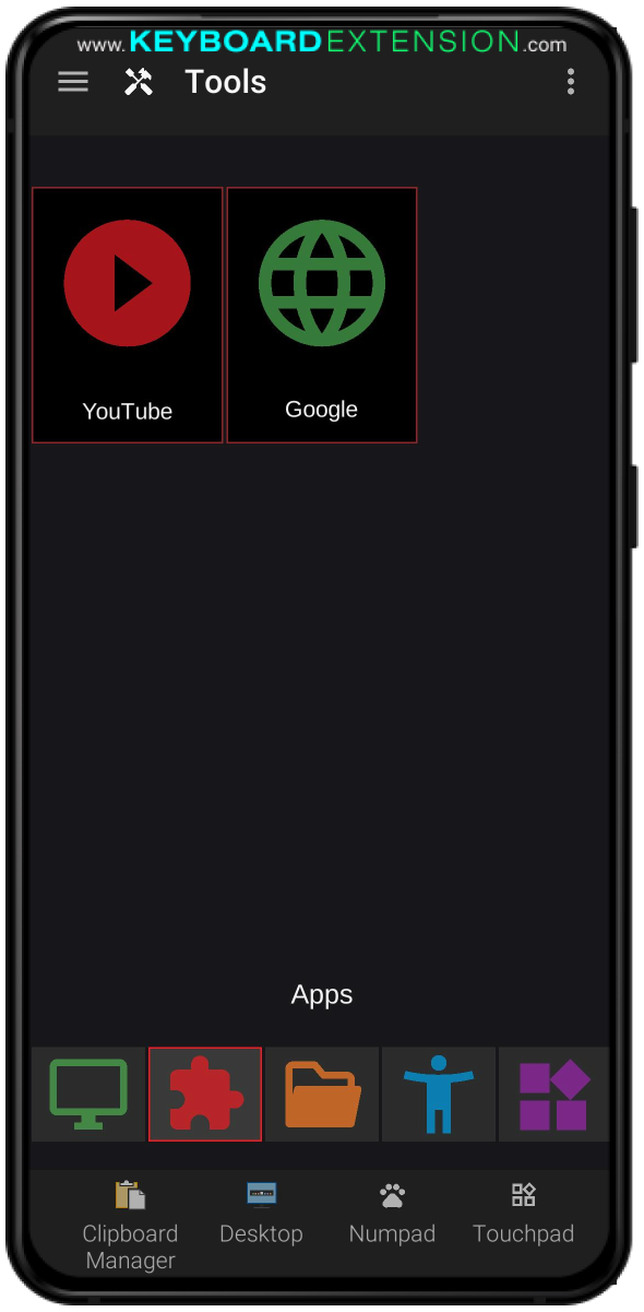 apps tab from tools widget