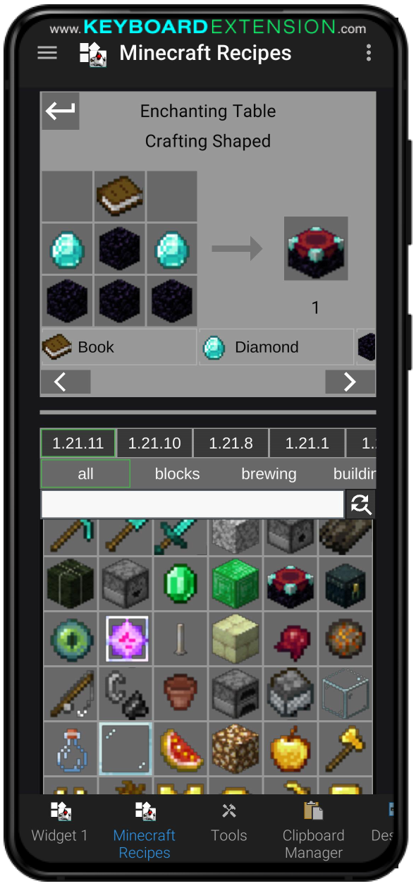 widget minecraft recipes