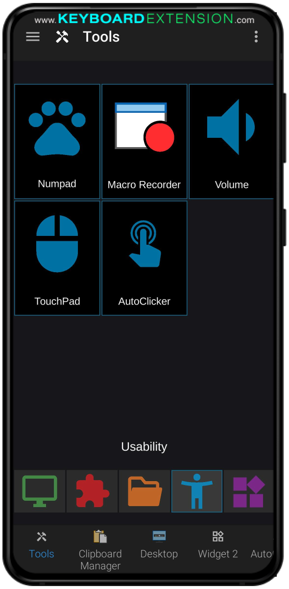 usability tab from tools widget